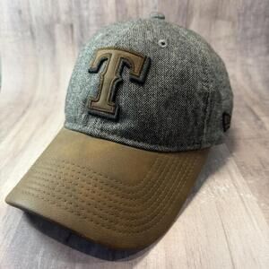 Texas Rangers New Era 9TWENTY Faux Brown Leather w/ Black & White Cap Slide Hat